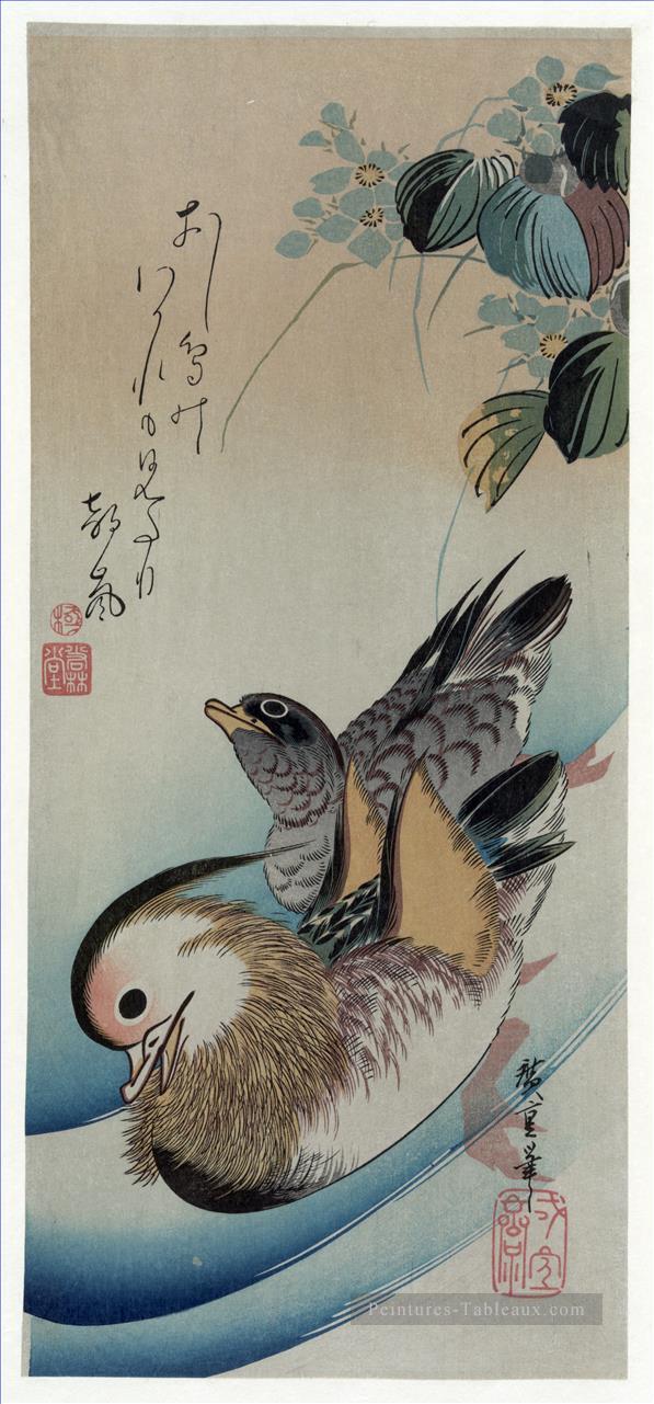 deux canards mandarin 1838 Utagawa Hiroshige ukiyoe Peintures à l'huile